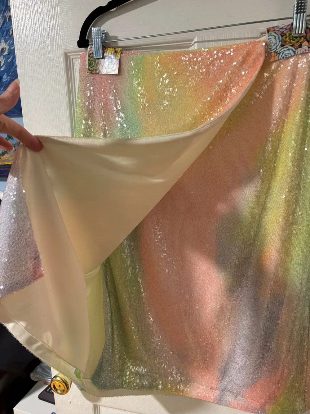 NWOT STINE GOYA Arwen Rainbow Multicolor Sequined Midi Wrap Skirt S